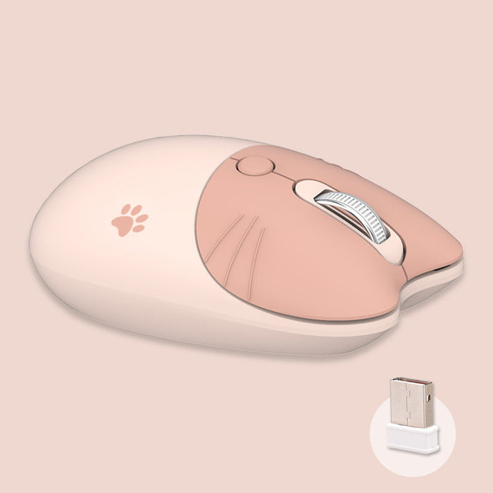 Cute Cat Wireless Mouse, Pastel Colors: pale pink, peach pink cat theme, cute cartoon style
