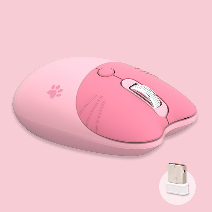 Cute Cat Wireless Mouse, Pastel Colors: pale pink, peach pink cat theme, cute cartoon style