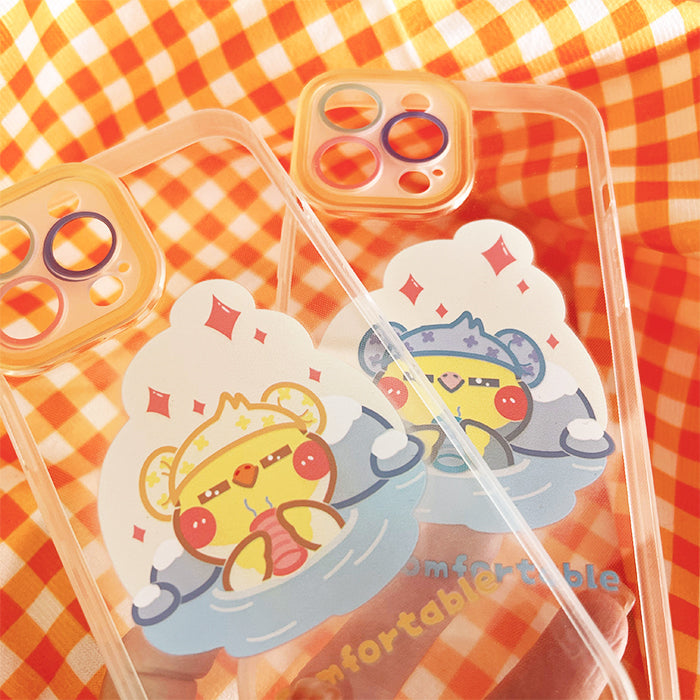 Cute Cockatiel Phone Case with TPU: clear/transparent, cream cute cartoon animal character bathing in water, kawaii cartoon s