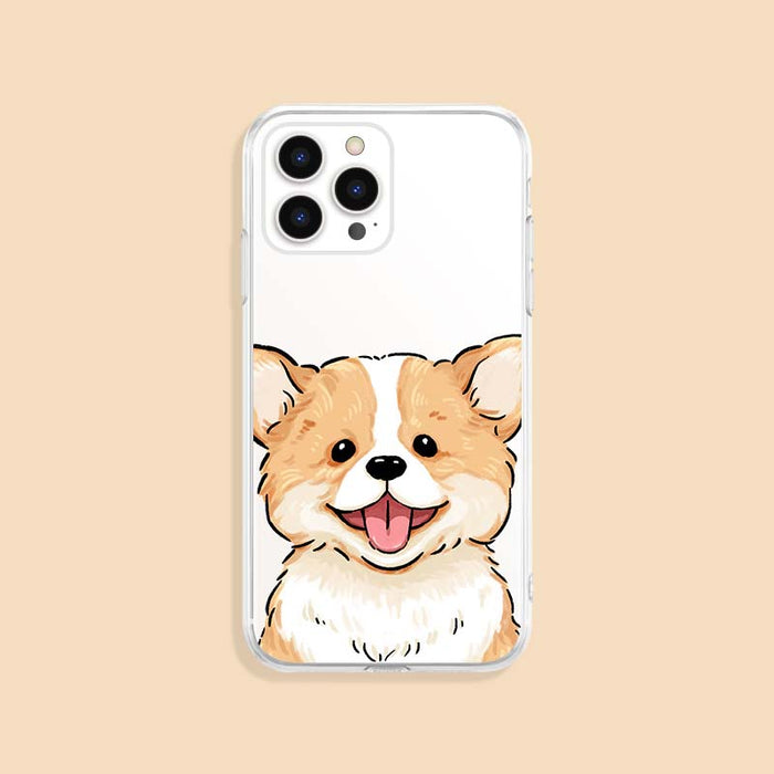 Cute Corgi Phone Case with Protection: clear, white corgi dog, cartoon kawaii style