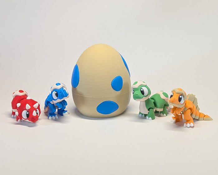 Cute Dino Creatures With Egg Red Blue Orange Green