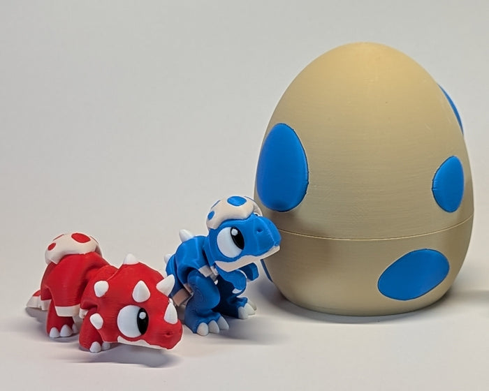 Cute Dino Red and Blue Next to egg