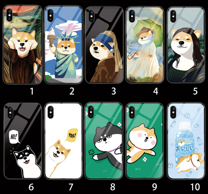 Cute Dog Phone Cases with Protection: black, white Shiba Inu dogs, cartoon, kawaii, art parody style
