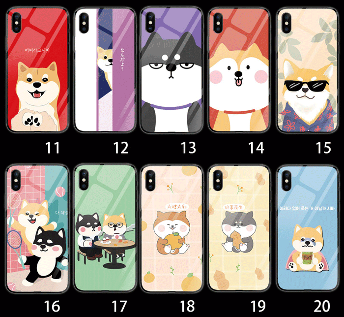 Cute Dog Phone Cases with Protection: black, white Shiba Inu dogs, cartoon, kawaii, art parody style