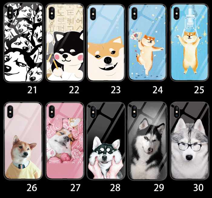 Cute Dog Phone Cases with Protection: black, white Shiba Inu dogs, cartoon, kawaii, art parody style
