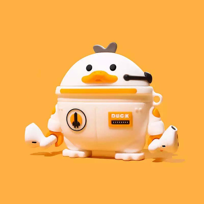 Cute Duck AirPods Case with Protection: white, orange duck character, kawaii cartoon style