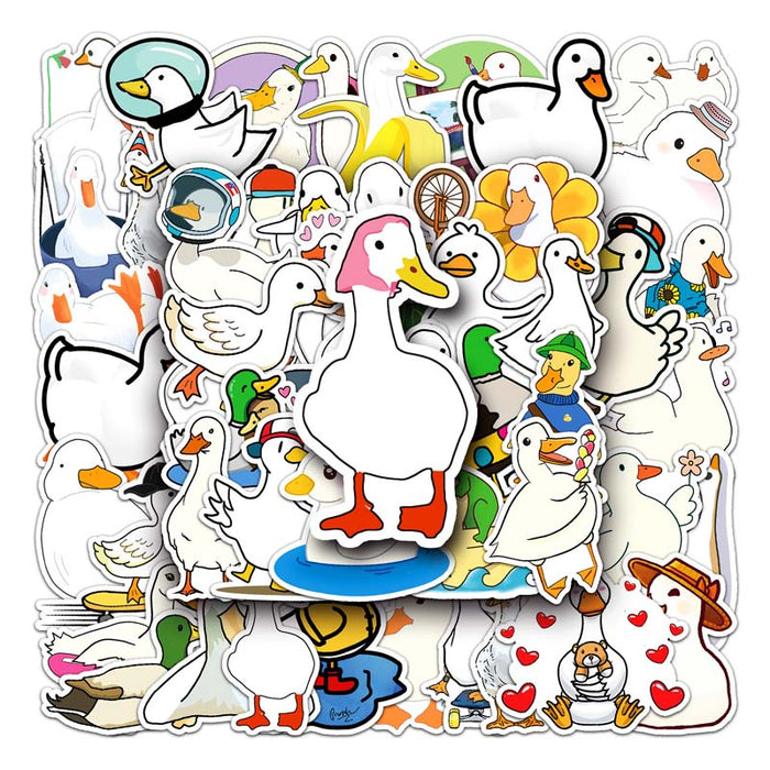 Cute Duck Stickers for Personalization: white, orange ducks and geese, kawaii cartoon style