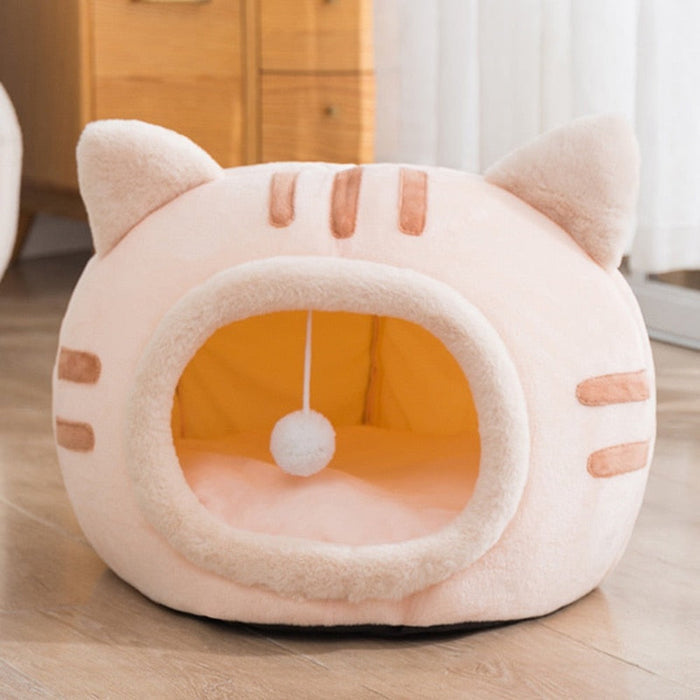 Cute Feline Head Pet Bed: gray, dark gray cat, kawaii cartoon style