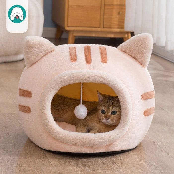 Cute Feline Head Pet Bed: gray, dark gray cat, kawaii cartoon style