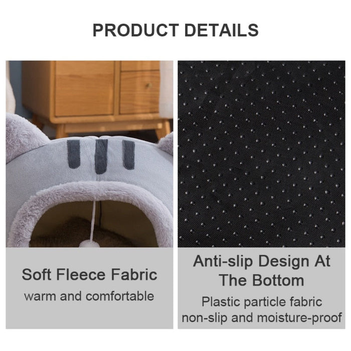 Cute Feline Head Pet Bed: gray, dark gray cat, kawaii cartoon style