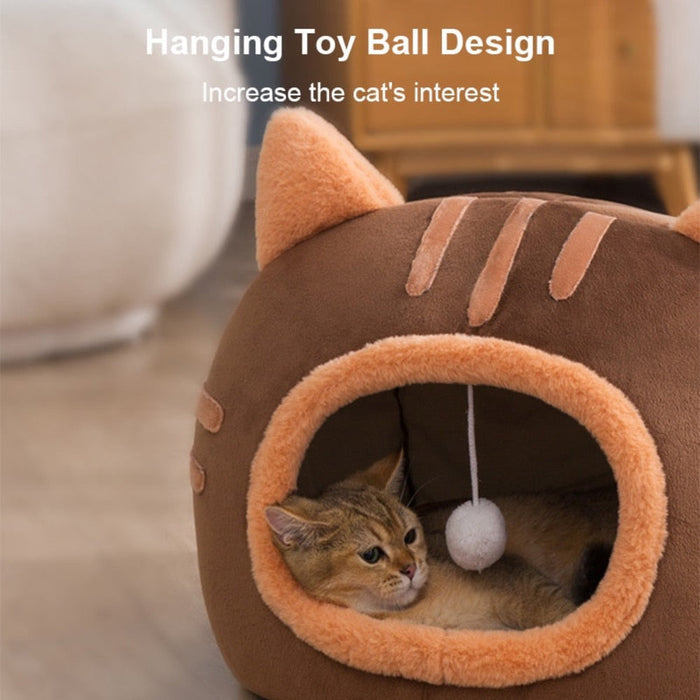 Cute Feline Head Pet Bed: gray, dark gray cat, kawaii cartoon style