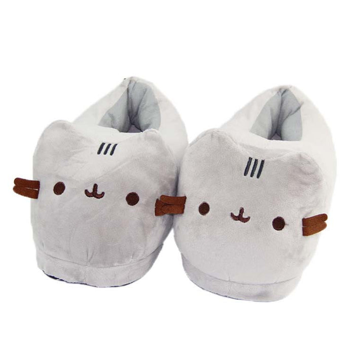 Cute Gray Cat Slippers, Ultimate Comfort!: light gray, dark brown cartoon cat, kawaii cartoon style