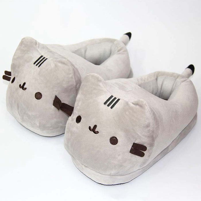 Cute Gray Cat Slippers, Ultimate Comfort!: light gray, dark brown cartoon cat, kawaii cartoon style
