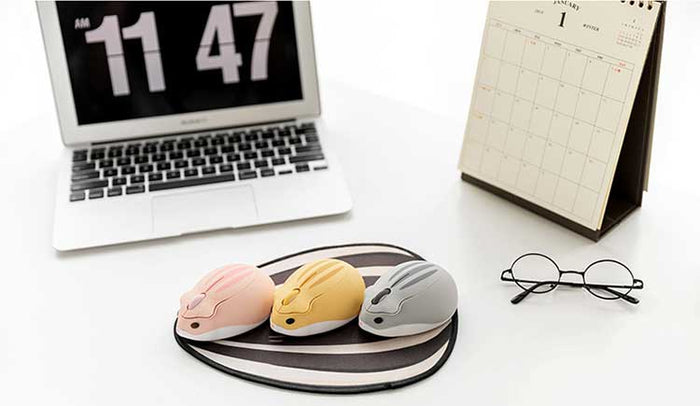 Cute Hamster Wireless Mouse with USB: tan, white mouse/rodent character, cartoon style