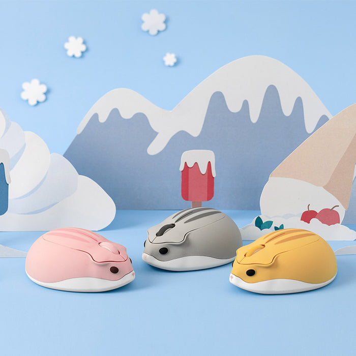 Cute Hamster Wireless Mouse with USB: tan, white mouse/rodent character, cartoon style