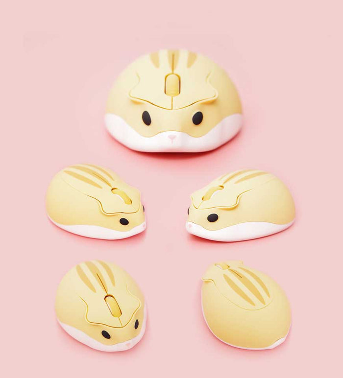 Cute Hamster Wireless Mouse with USB: tan, white mouse/rodent character, cartoon style