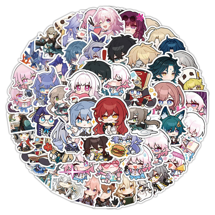 Cute Honkai Star Rail Stickers: white, pink multiple anime-style game characters, kawaii chibi anime style