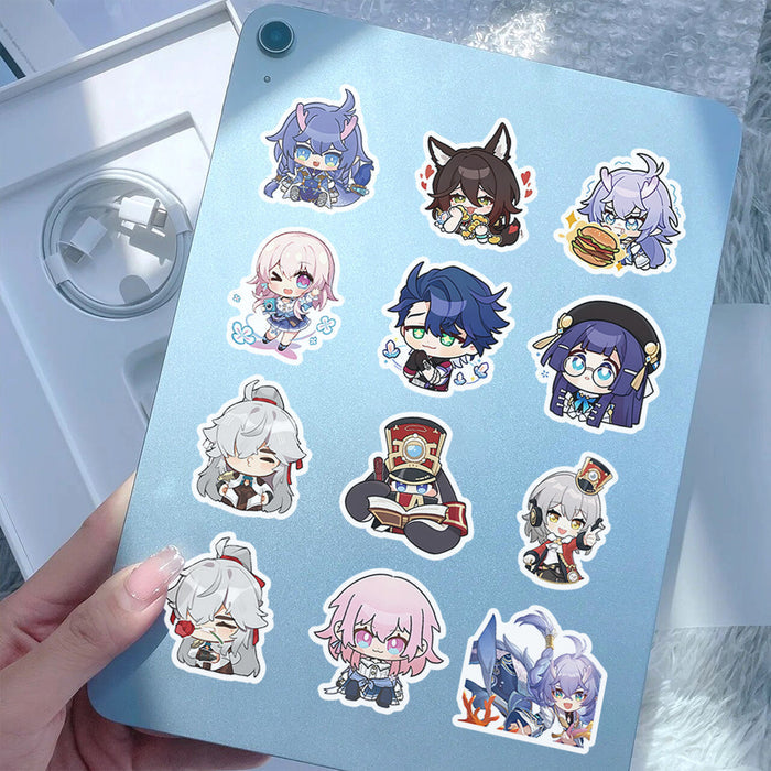 Cute Honkai Star Rail Stickers: white, pink multiple anime-style game characters, kawaii chibi anime style