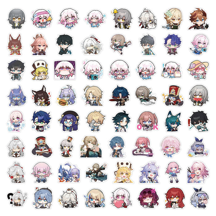 Cute Honkai Star Rail Stickers: white, pink multiple anime-style game characters, kawaii chibi anime style