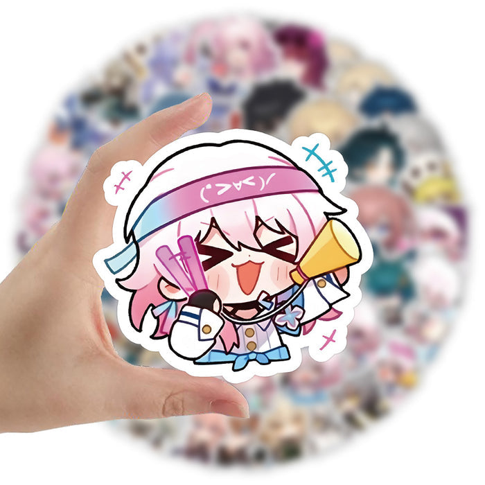 Cute Honkai Star Rail Stickers: white, pink multiple anime-style game characters, kawaii chibi anime style