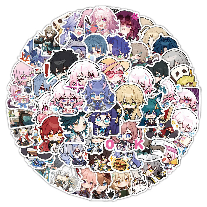 Cute Honkai Star Rail Stickers: white, pink multiple anime-style game characters, kawaii chibi anime style