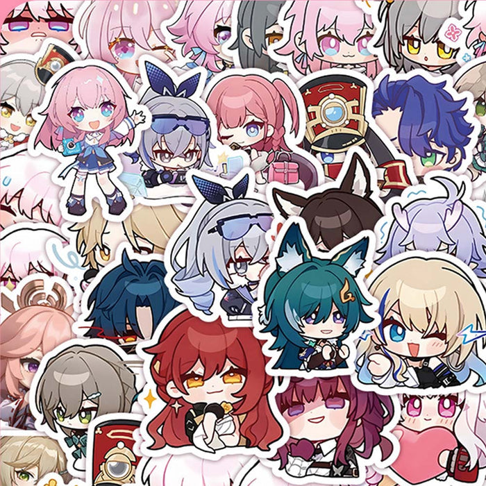 Cute Honkai Star Rail Stickers: white, pink multiple anime-style game characters, kawaii chibi anime style
