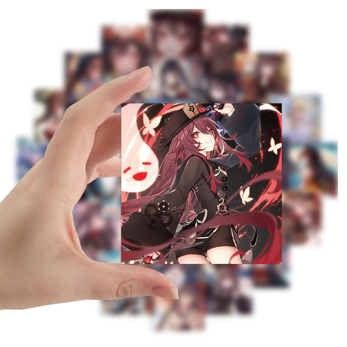 Cute Hu Tao Stickers for Customization: black, brown anime-style female character, anime, colorful, detailed style
