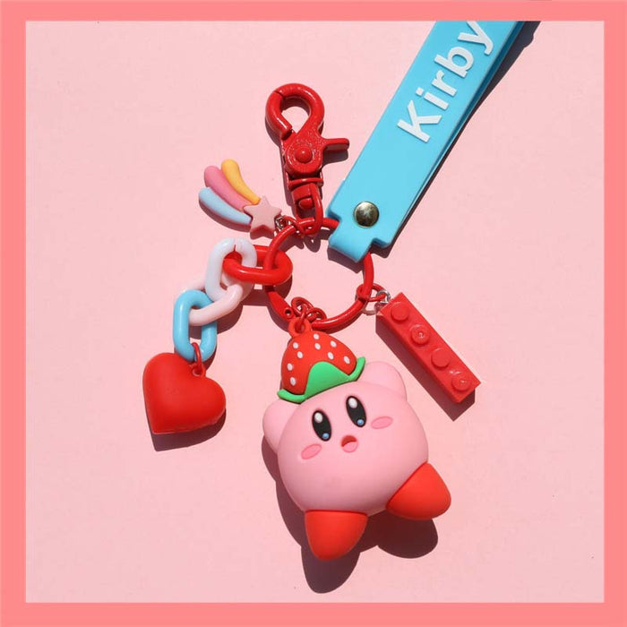 Cute Kirby Keychains: Highly Detailed Accessories: pink, light blue Kirby character, kawaii cartoon style
