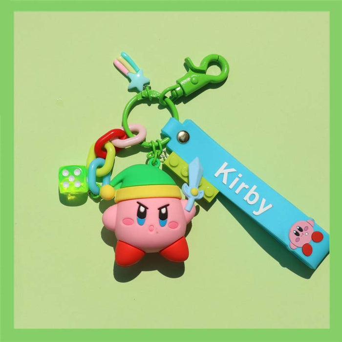 Cute Kirby Keychains: Highly Detailed Accessories: pink, light blue Kirby character, kawaii cartoon style