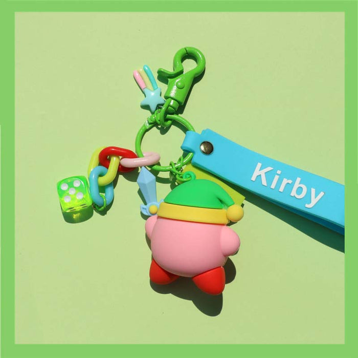Cute Kirby Keychains: Highly Detailed Accessories: pink, light blue Kirby character, kawaii cartoon style