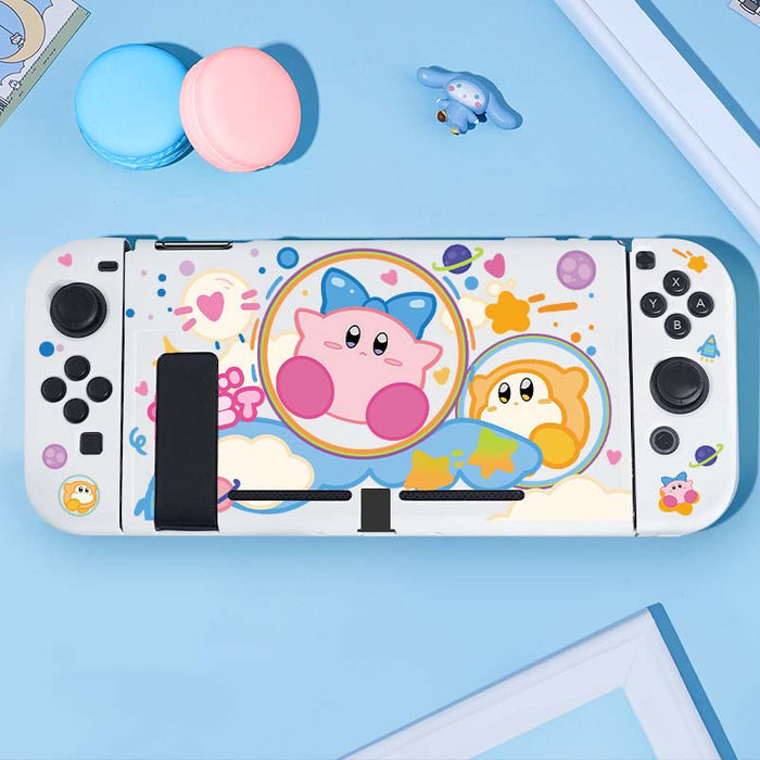 Cute Kirby Switch OLED Shell Case: white, pink Kirby character theme, cute cartoon kawaii style