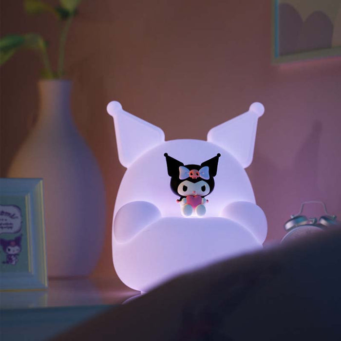 Cute LED Night Light with Remote: pastel lavender, black Kuromi character, kawaii cartoon style