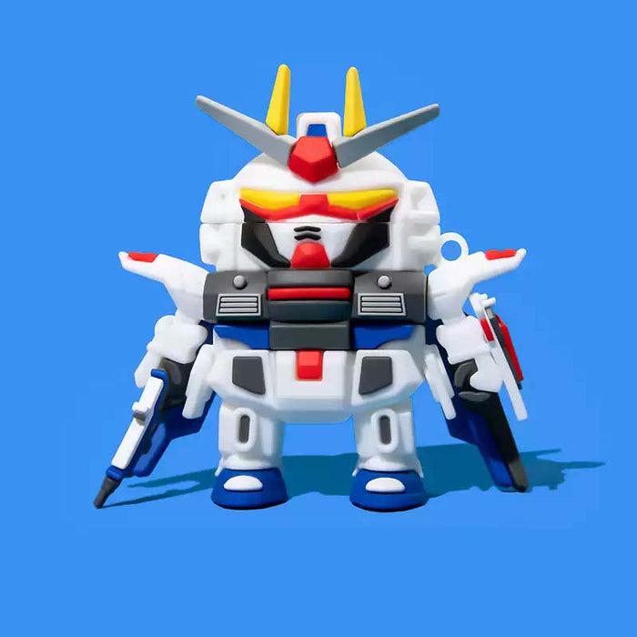 Cute Mecha AirPods Pro Case: Elevated Protection: white, blue super-deformed Gundam-style robot character, cartoon, chibi, me