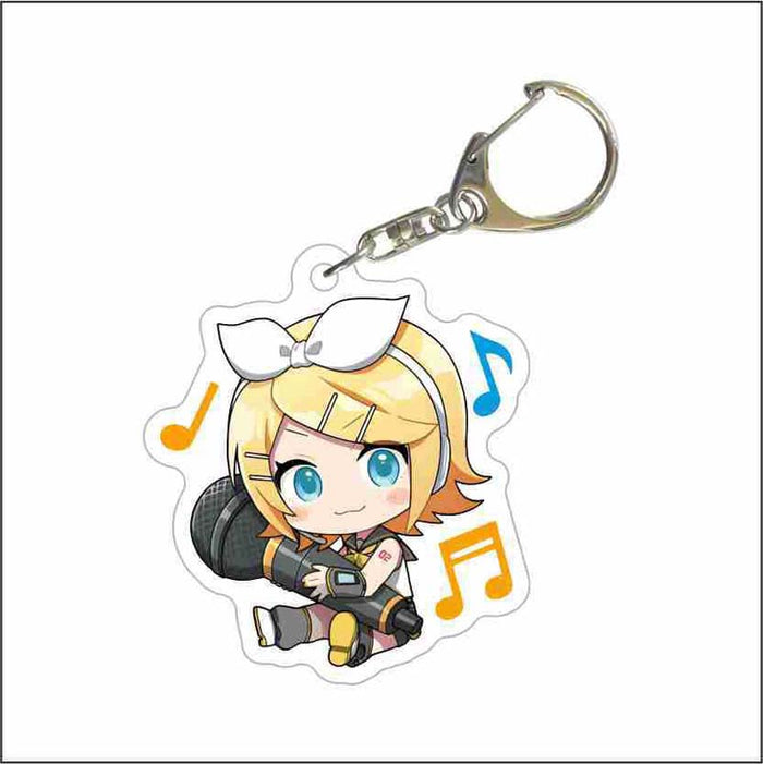 Cute Miku Keychains from Project DIVA: pink, black pink-haired anime-style girl with headphones and a microphone, kawaii anim