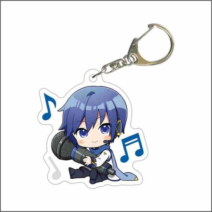 Cute Miku Keychains from Project DIVA: pink, black pink-haired anime-style girl with headphones and a microphone, kawaii anim