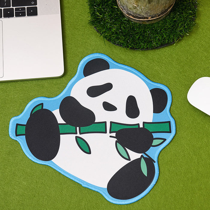 Cute Panda Mouse Pad with Stitched Edges: white, black panda, kawaii cartoon style