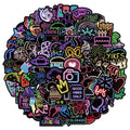 Cute Penguin Neon Style Stickers: black, pink neon sign and nightlife-themed icons, colorful retro neon cartoon style
