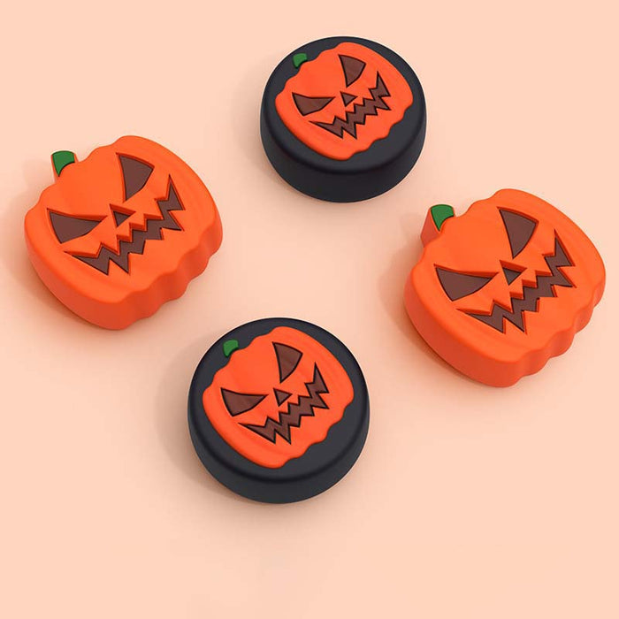 Cute Pumpkin Joystick Caps for Switch: orange, black jack-o'-lantern pumpkins, cartoon style