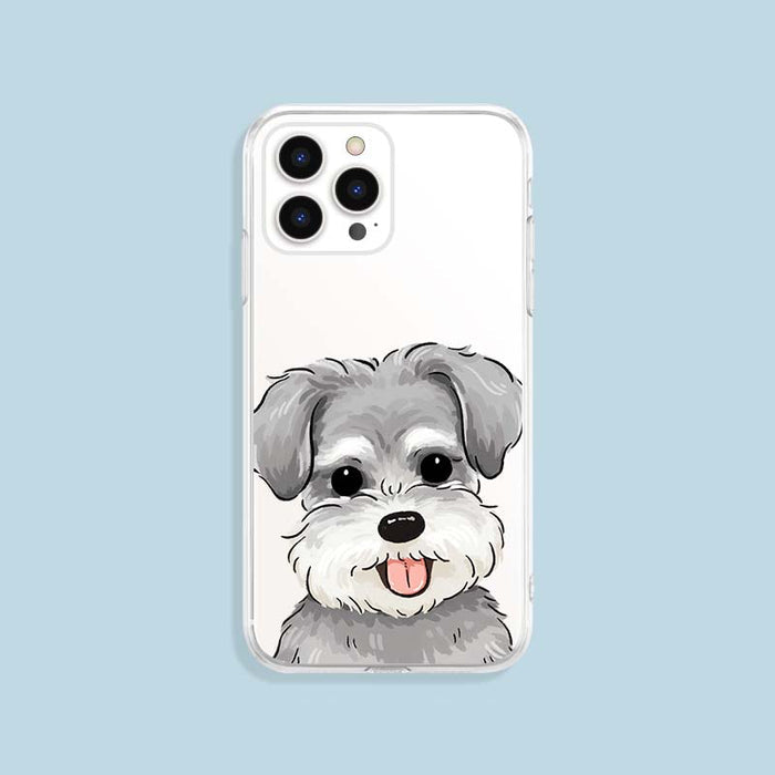 Cute Schnauzer Phone Case with Protection: clear, gray dog, cartoon kawaii style