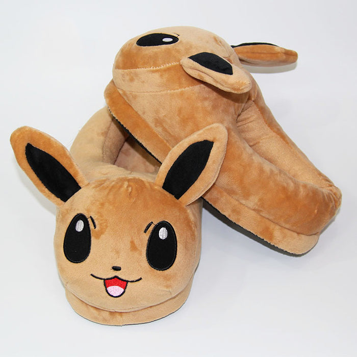 Cute Slippers for Ultimate Comfort and Cuteness: tan, brown Eevee character, kawaii cartoon style