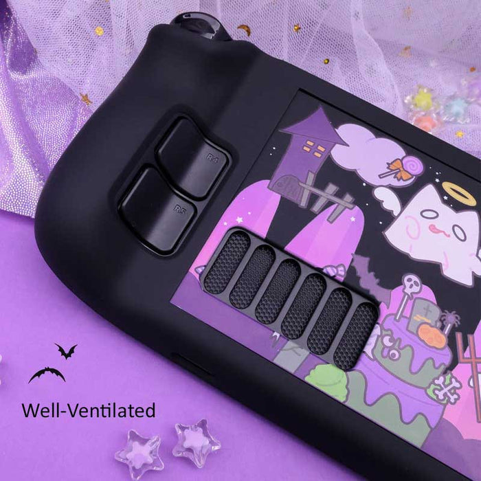 Cute & Spooky Steam Deck Case: black, white Destiny-themed graphic panel, gaming-themed graphic style