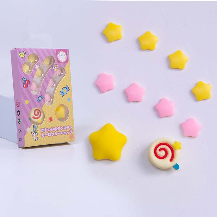 Cute Stars Switch Button Caps for Switch: yellow, pink stars and lollipop/candy theme, kawaii cartoon style