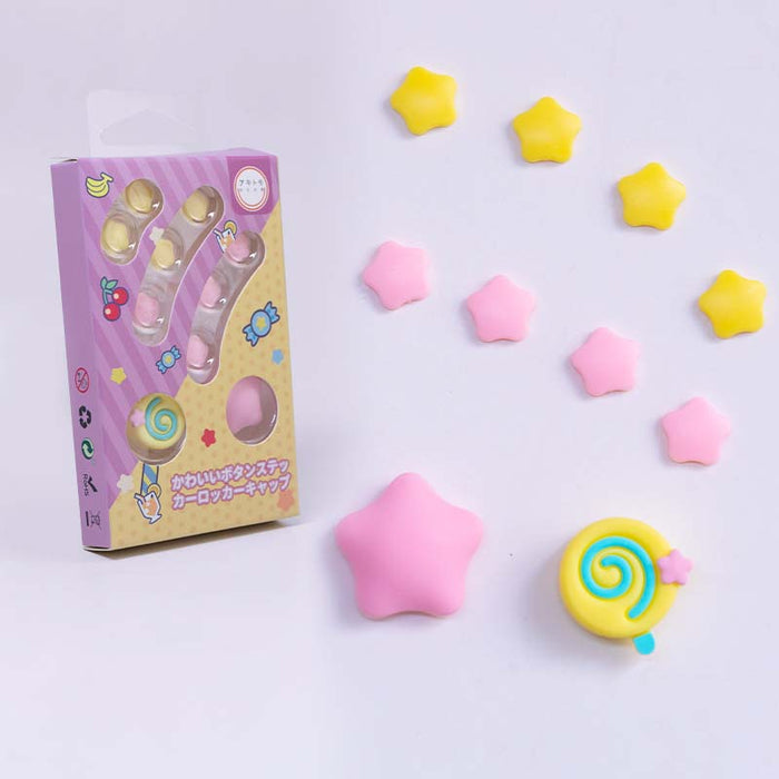 Cute Stars Switch Button Caps for Switch: yellow, pink stars and lollipop/candy theme, kawaii cartoon style