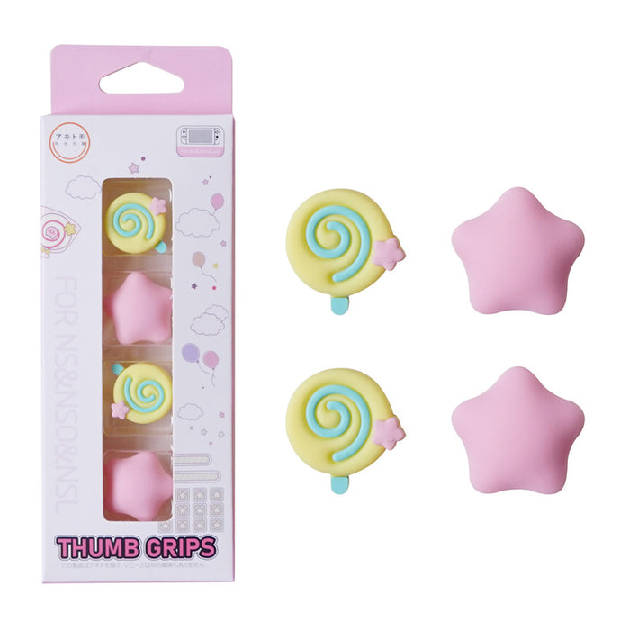 Cute Stars Switch Button Caps for Switch: yellow, pink stars and lollipop/candy theme, kawaii cartoon style