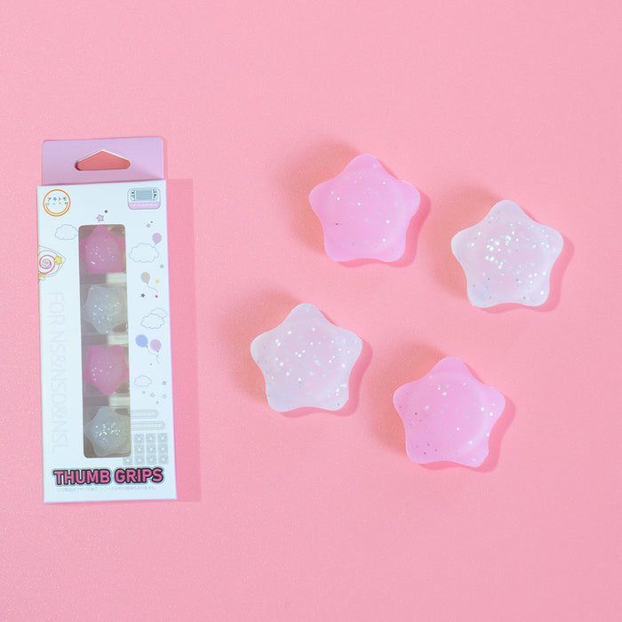 Cute Stars Switch Button Caps for Switch: yellow, pink stars and lollipop/candy theme, kawaii cartoon style