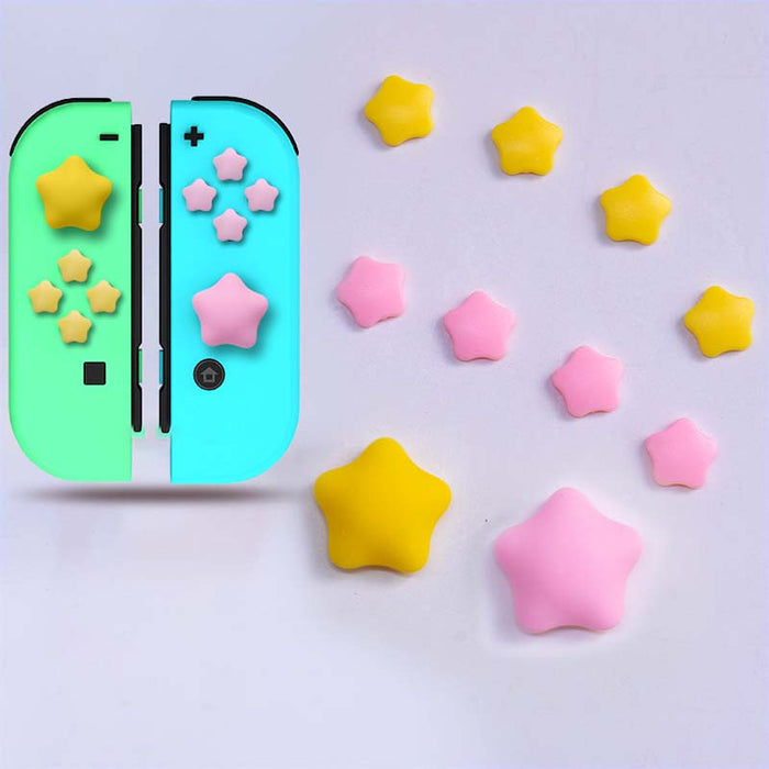 Cute Stars Switch Button Caps for Switch: yellow, pink stars and lollipop/candy theme, kawaii cartoon style