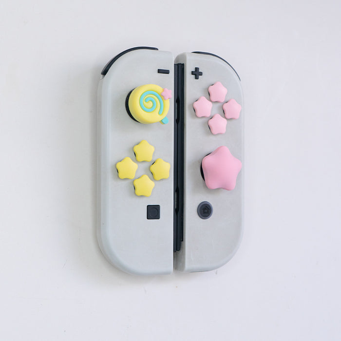 Cute Stars Switch Button Caps for Switch: yellow, pink stars and lollipop/candy theme, kawaii cartoon style