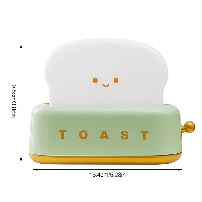 Cute Toaster Night Light with Adjustable Brightness: cream white, light green smiling toast slice, kawaii cartoon style