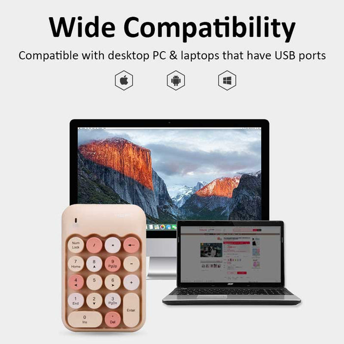 Cute Wireless Numeric Keypad with Nano Receiver: peach beige, white wireless numeric keypad, minimal pastel style
