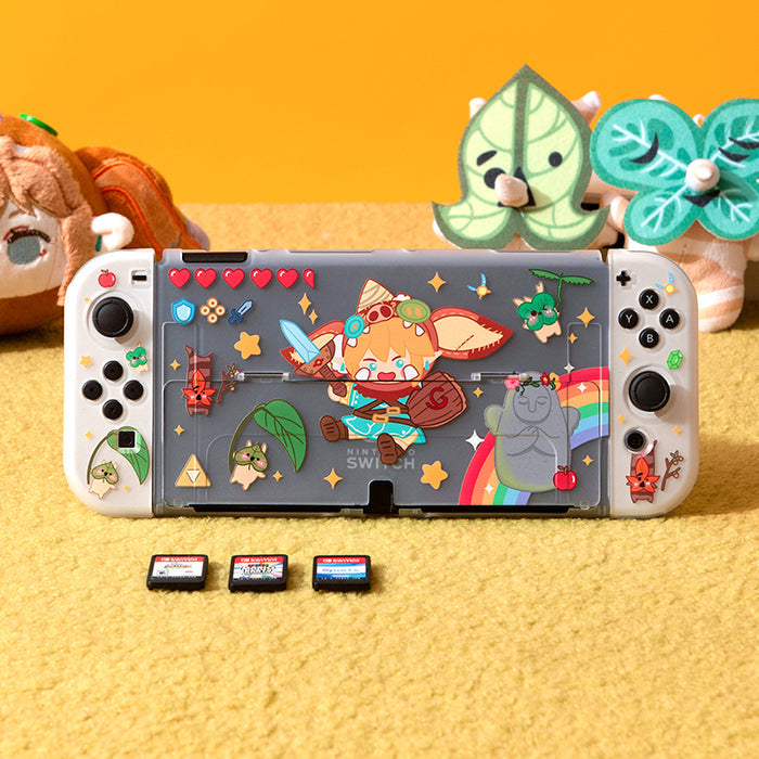 Cute Zelda Bokoblin Switch OLED Case: white, light gray Nintendo Switch-themed gaming console case, cartoon gaming accessory